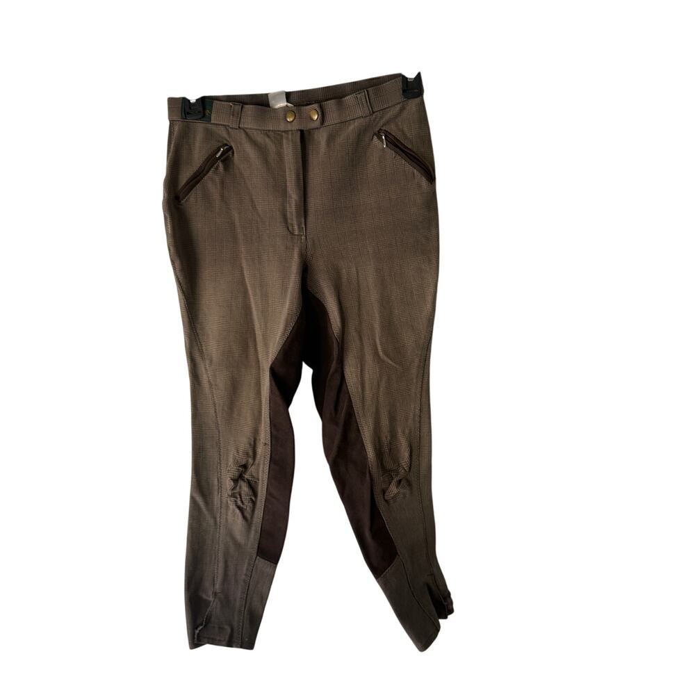 Tally Ho Brown Plaid Equestrian Riding Pants Size 32L Cotton‎ Spandex